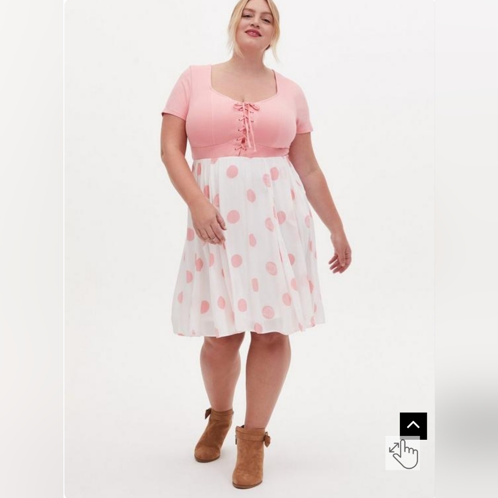 Torrid Disney Pixar Toy Story Bo Peep Pink Polka Dot Knit to Woven Dress Size 6